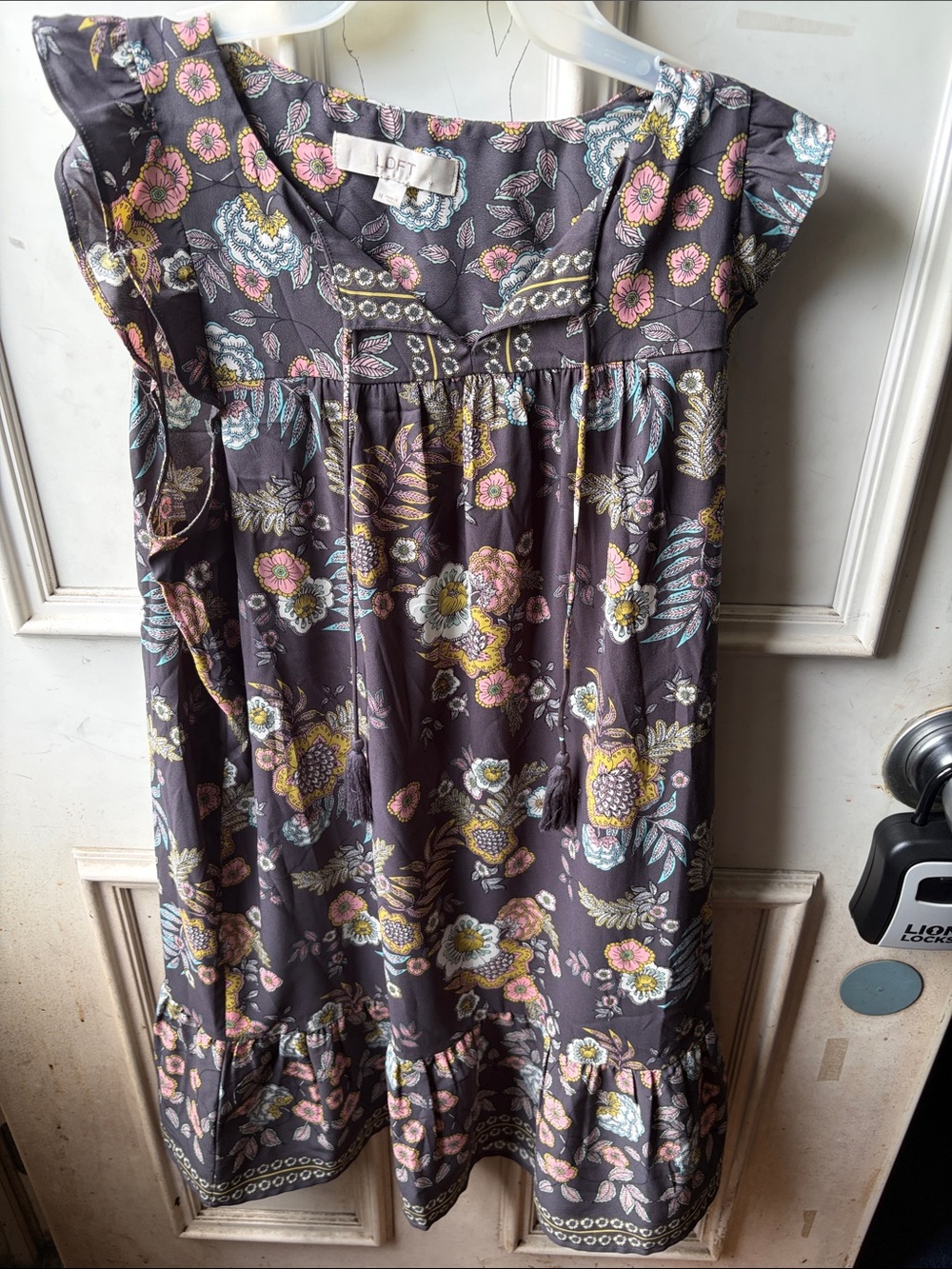 Women’s Floral Ruffled Dress - Gray with Pink & Yellow Flowers